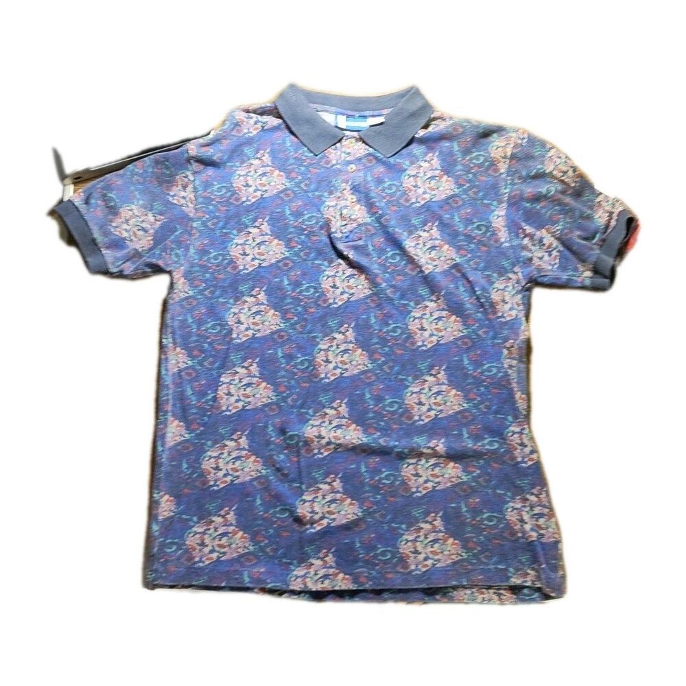 Vintage 90's Polo Shirt Made In USA Paisley All Over Print Size M 100% Cotton
